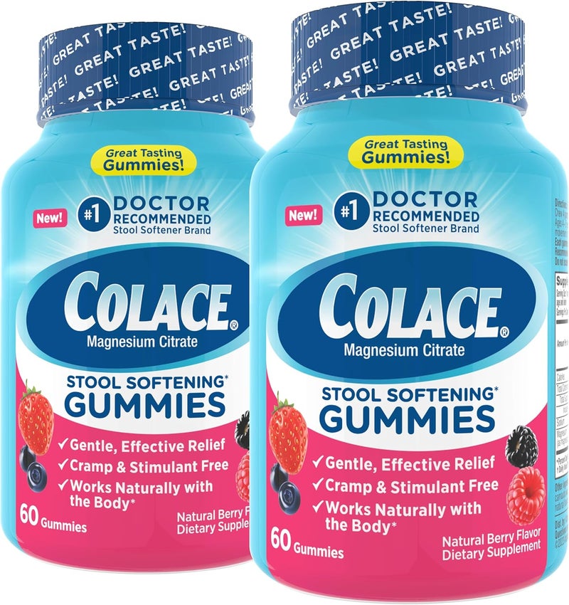 COLACE Stool Softener Gummies, Gentle Dependable Constipation Relief Magnesium Citrate Gummies, No.1 Doctor Recommended Stool Softener Brand, Berry Flavored 60ct (Pack of 2) - Image 1